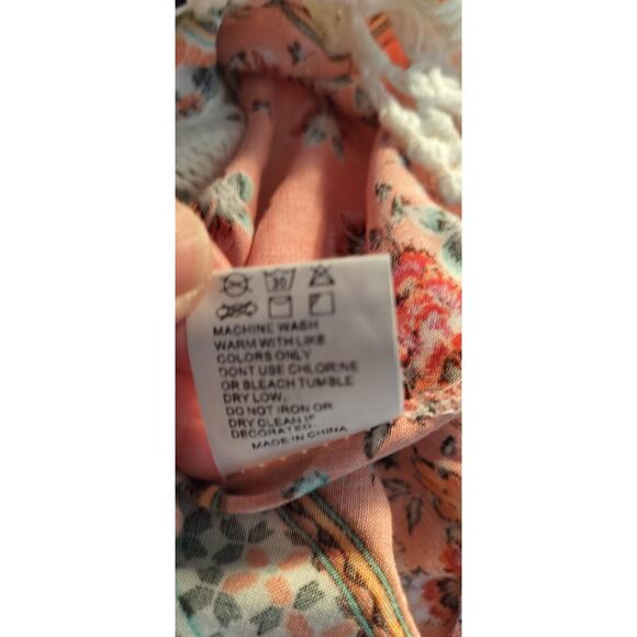 4113) Vivid Mix Print Crocheted Boho V Neck Tunic Hollow out Cover Up Size 3X - Picture 9 of 9